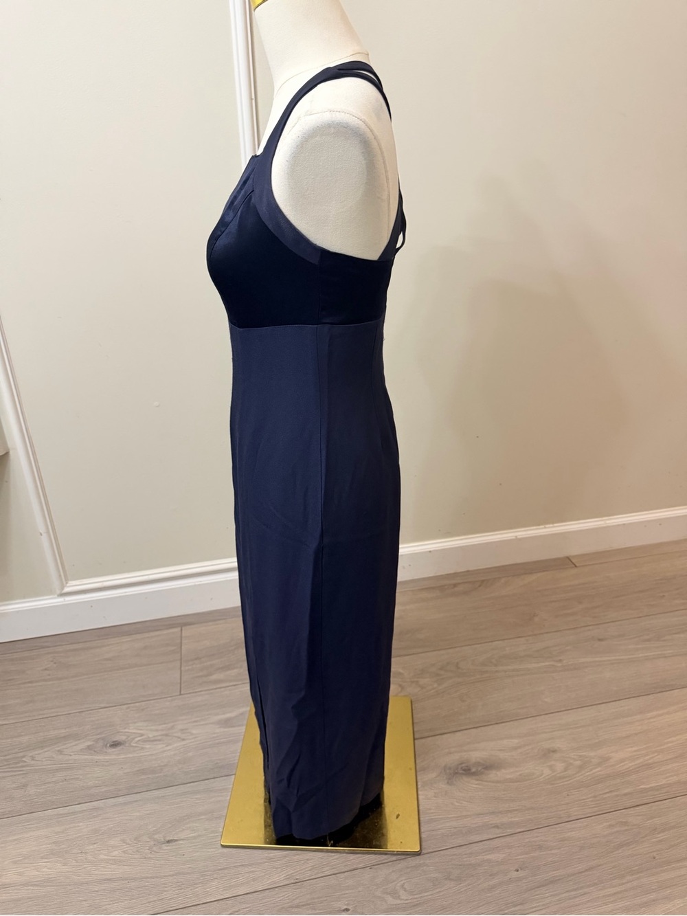 CDC Navy Satin Maxi Dress with Strappy Crossback - Picture 3 of 7